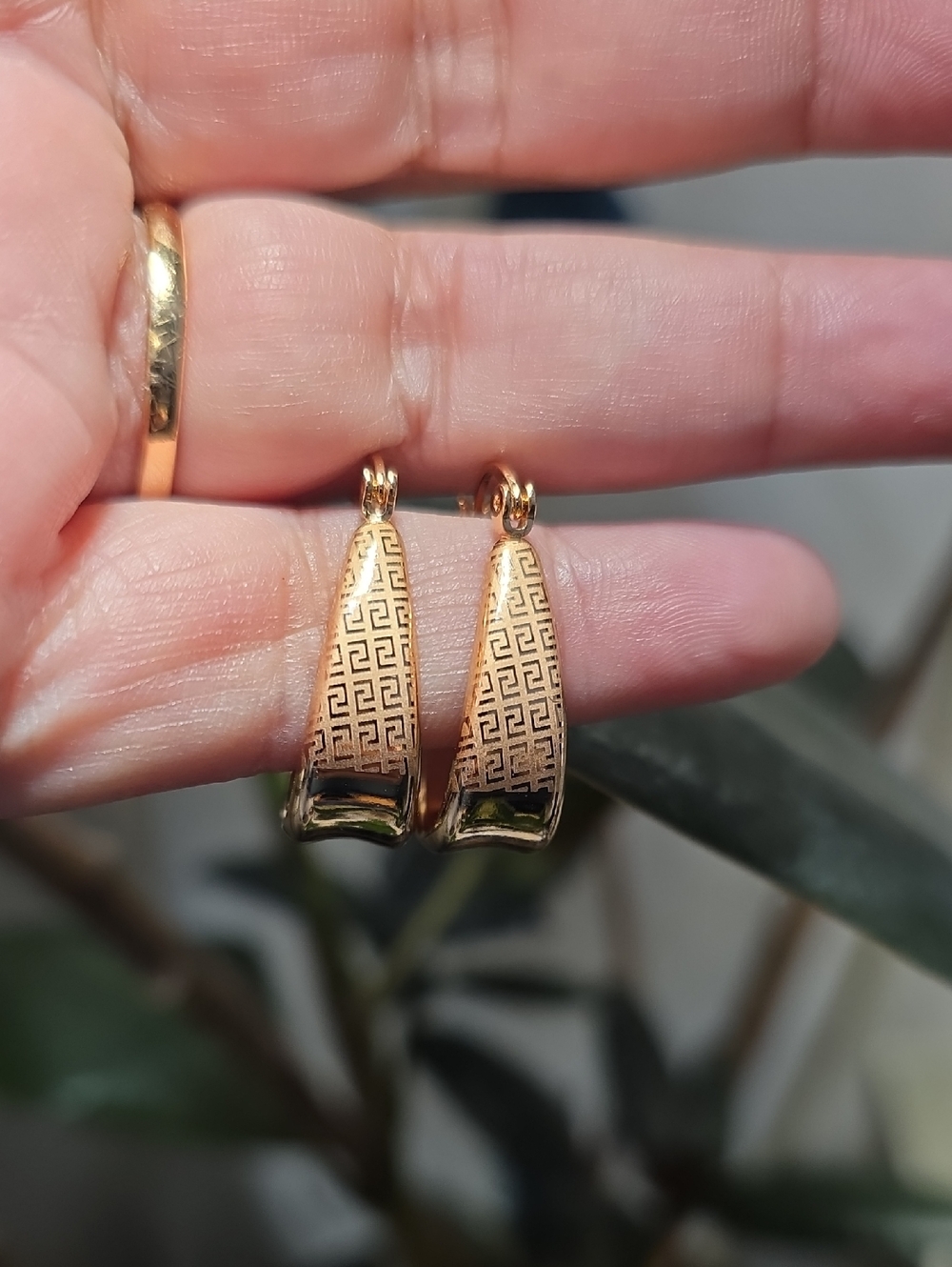14k Gold Plated Patterned Hoop Earrings - Women Jewelry
